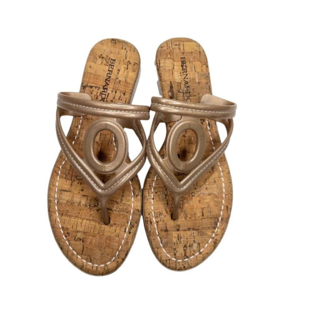 Bernardo Womens Gold Jelly Thong Sandals Size 7 NEW Cork Flip Flop Summer Slide